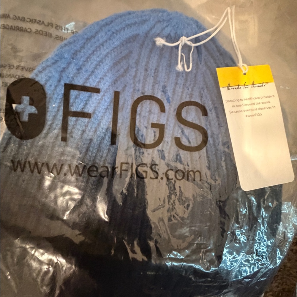 Figs Two-Tone Blue Ribbed Knit Beanie - Picture 3 of 3